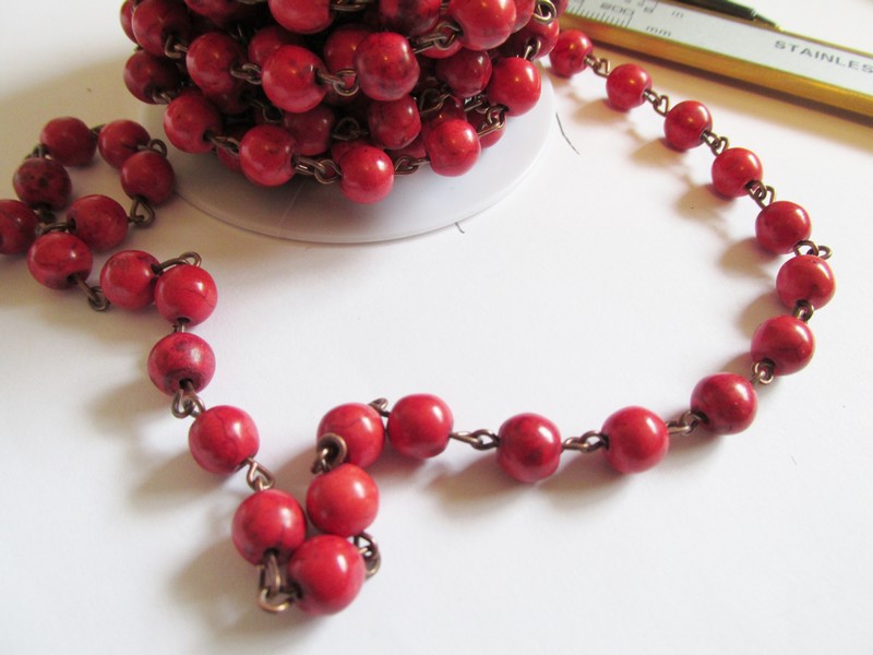 (image for) Bead chain - Red (Roll) 8mm bronze